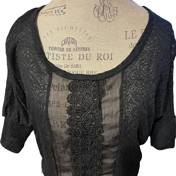 American Rag Black Sheer Lace Blouse - Picture 2 of 7